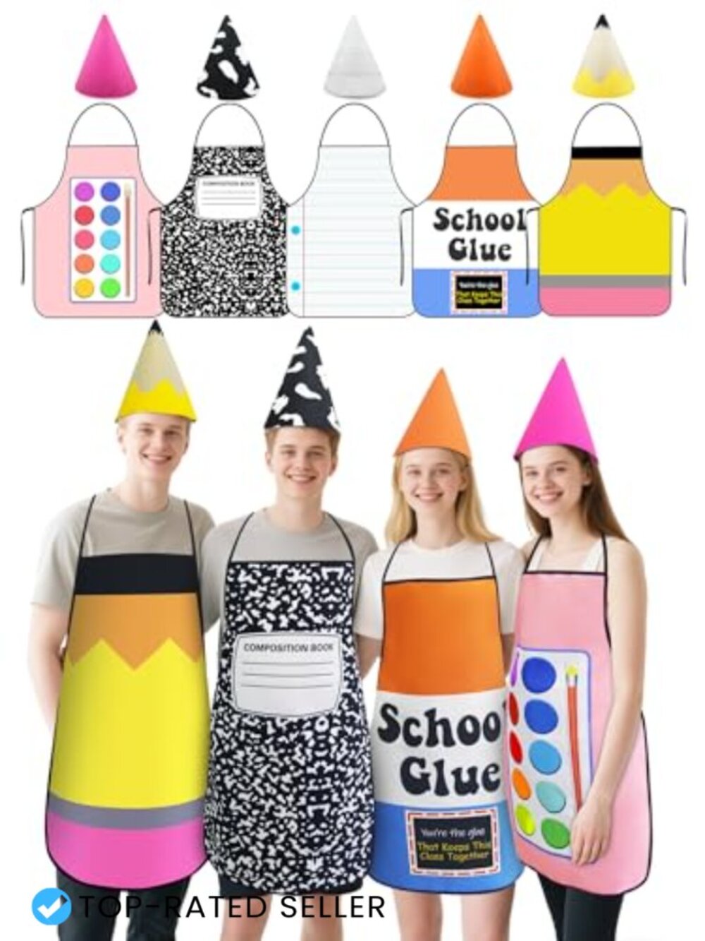 5 Set Halloween Costume Aprons & Cone Hats for Teachers
